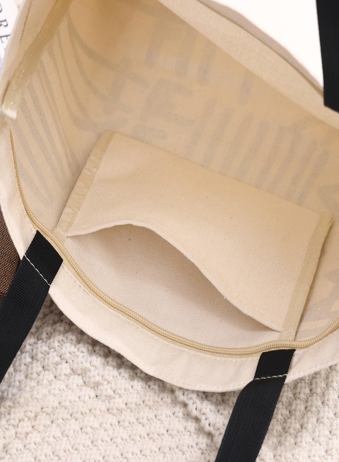 Baglemon Canvas Tote Bag for Women, Aesthetic Shoulder Handbag with Zipper & Inner Pockets - Image 4